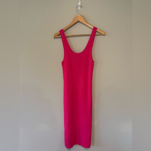 THE DROP Sleeveless Long Bright Pink Ribbed Bodycon Dress Size Small NWT - Picture 2 of 12